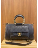 CHANEL IN THE LOOP BOWLING TOP HANDLE BAG AND SHOULDER BAG IN BLACK CAVIAR LEATHER AND LAMBSKIN LEATHER YEAR 2019