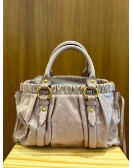 MIU MIU PINK VITELLO LUX GATHERED LEATHER SATCHEL