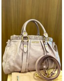 MIU MIU PINK VITELLO LUX GATHERED LEATHER SATCHEL