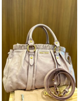 MIU MIU PINK VITELLO LUX GATHERED LEATHER SATCHEL