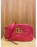 GUCCI GG MARMONT SMALL RED MATELASSE LEATHER CROSSBODY BAG