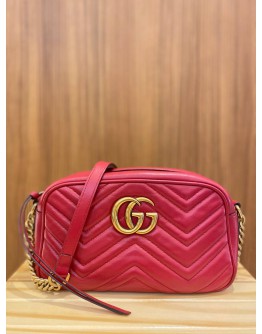 GUCCI GG MARMONT SMALL RED MATELASSE LEATHER CROSSBODY BAG