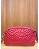 GUCCI GG MARMONT SMALL RED MATELASSE LEATHER CROSSBODY BAG