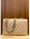 CHANEL JUMBO CLASSIC SINGLE FLAP BEIGE CAVIAR LEATHER SILVER HARDWARE CHAIN BAG