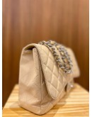 CHANEL JUMBO CLASSIC SINGLE FLAP BEIGE CAVIAR LEATHER SILVER HARDWARE CHAIN BAG