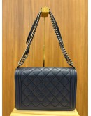 CHANEL BOY LARGE DOUBLE STITCH BAG IN NAVY BLUE QUILTED CALFSKIN LEATHER YEAR 2014