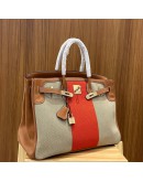 HERMES BIRKIN 35 LEATHER AND FABRIC GHW