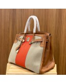 HERMES BIRKIN 35 LEATHER AND FABRIC GHW