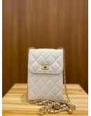 CHANEL WHITE QUILTED LAMBSKIN LEATHER PEARL CRUSH PHONE CASE BAG IN GOLD HARDWARE -FULL SET-