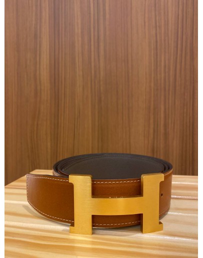 HERMES EPSOM ETAIN H BUCKLE BRUSHED GOLD-PLATED METAL