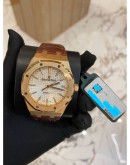 (UNUSED) AP AUDEMARS PIGUET ROYAL OAK REF 15450OR 18K ROSE GOLD WHITE DIAL WITH GOLD SCALES VERY BEAUTIFUL 37MM AUTOMATIC YEAR 2018 WATCH -FULL SET-