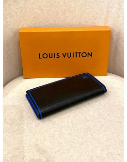 (LIKE NEW) LOUIS VUITTON TAIGA PORTOFEUIL BRAZZA WALLET BLACK BLUE -FULL SET-