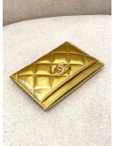 (BRAND NEW) CHANEL QUILTED CARD HOLDER LAMBSKIN GOLD COLOUR WITH GOLD AND PEARL CC LOGO