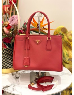PRADA BN1801 MEDIUM GALLERIA IN RED SAFFIANO LUX LEATHER HANDLE ZIPPED BAG WITH ADJUSTABLE STRAP