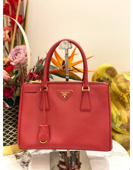 PRADA BN1801 MEDIUM GALLERIA IN RED SAFFIANO LUX LEATHER HANDLE ZIPPED BAG WITH ADJUSTABLE STRAP
