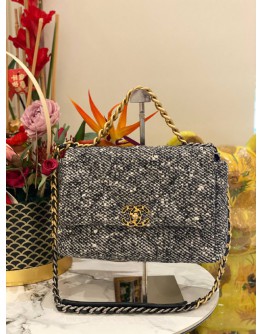 MICROCHIP CHANEL 19 TWEED QUILTED CC LOGO FLAP CROSSBODY BAG WITH 3 TONE HARDWARE