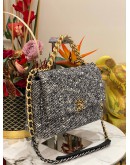 MICROCHIP CHANEL 19 TWEED QUILTED CC LOGO FLAP CROSSBODY BAG WITH 3 TONE HARDWARE