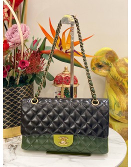 CHANEL CLASSIC MEDIUM LAMBSKIN TRI COLOR DOUBLE FLAP BAG GHW