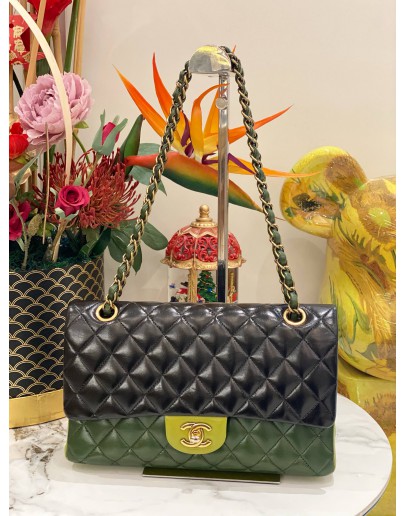 CHANEL CLASSIC MEDIUM LAMBSKIN TRI COLOR DOUBLE FLAP BAG GHW
