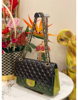 CHANEL CLASSIC MEDIUM LAMBSKIN TRI COLOR DOUBLE FLAP BAG GHW