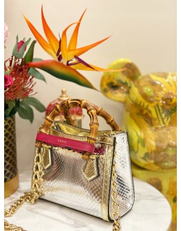 GUCCI BAMBOO 1947 MINI TOP HANDLE BAG IN METALLIC PYTHON