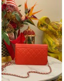 2018 CHANEL MATELASSE LEATHER CC WALLET ON CHAIN SLING BAG IN RED GRAINED LEATHER