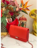 2018 CHANEL MATELASSE LEATHER CC WALLET ON CHAIN SLING BAG IN RED GRAINED LEATHER