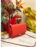 2018 CHANEL MATELASSE LEATHER CC WALLET ON CHAIN SLING BAG IN RED GRAINED LEATHER