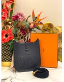 (UNUSED) YEAR 2021 HERMES MINI EVELYNE TPM BLUE NUIT/ BLUE INDIGO CLEMENCE TOGO LEATHER WITH GOLD HARDWARE SHOULDER BAG STAMP Z -FULL SET-