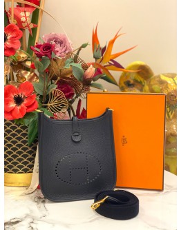(UNUSED) YEAR 2021 HERMES MINI EVELYNE TPM BLUE NUIT/ BLUE INDIGO CLEMENCE TOGO LEATHER WITH GOLD HARDWARE SHOULDER BAG STAMP Z -FULL SET-