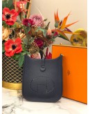 (UNUSED) YEAR 2021 HERMES MINI EVELYNE TPM BLUE NUIT/ BLUE INDIGO CLEMENCE TOGO LEATHER WITH GOLD HARDWARE SHOULDER BAG STAMP Z -FULL SET-