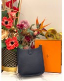 (UNUSED) YEAR 2021 HERMES MINI EVELYNE TPM BLUE NUIT/ BLUE INDIGO CLEMENCE TOGO LEATHER WITH GOLD HARDWARE SHOULDER BAG STAMP Z -FULL SET-