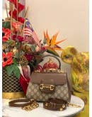 (LIKE NEW) GUCCI HORSEBIT 1995 GG CANVAS SMALL TOP HANDLE BAG WITH GOLD HARDWARE CHAIN