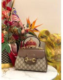 (LIKE NEW) GUCCI HORSEBIT 1995 GG CANVAS SMALL TOP HANDLE BAG WITH GOLD HARDWARE CHAIN