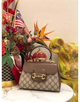 (LIKE NEW) GUCCI HORSEBIT 1995 GG CANVAS SMALL TOP HANDLE BAG WITH GOLD HARDWARE CHAIN
