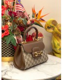(LIKE NEW) GUCCI HORSEBIT 1995 GG CANVAS SMALL TOP HANDLE BAG WITH GOLD HARDWARE CHAIN