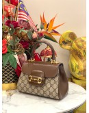 (LIKE NEW) GUCCI HORSEBIT 1995 GG CANVAS SMALL TOP HANDLE BAG WITH GOLD HARDWARE CHAIN
