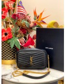(LIKE NEW) YSL SAINT LAURENT MINI LOU BAG CALFSKIN LEATHER IN BLACK GOLD HARDWARE -FULL SET-