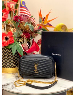 (LIKE NEW) YSL SAINT LAURENT MINI LOU BAG CALFSKIN LEATHER IN BLACK GOLD HARDWARE -FULL SET-