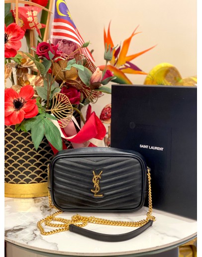 (LIKE NEW) YSL SAINT LAURENT MINI LOU BAG CALFSKIN LEATHER IN BLACK GOLD HARDWARE -FULL SET-