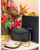 (LIKE NEW) YSL SAINT LAURENT MINI LOU BAG CALFSKIN LEATHER IN BLACK GOLD HARDWARE -FULL SET-