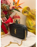 (LIKE NEW) YSL SAINT LAURENT MINI LOU BAG CALFSKIN LEATHER IN BLACK GOLD HARDWARE -FULL SET-