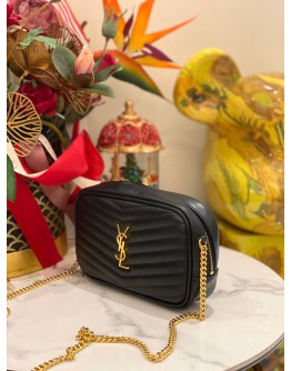 (LIKE NEW) YSL SAINT LAURENT MINI LOU BAG CALFSKIN LEATHER IN BLACK GOLD HARDWARE -FULL SET-