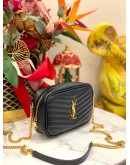(LIKE NEW) YSL SAINT LAURENT MINI LOU BAG CALFSKIN LEATHER IN BLACK GOLD HARDWARE -FULL SET-