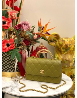 (UNUSED) CHANEL SMALL TOP HANDLE IN LAMBSKIN LEATHER -FULL SET-