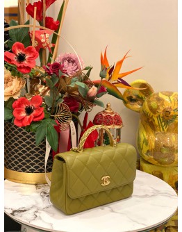 (UNUSED) CHANEL SMALL TOP HANDLE IN LAMBSKIN LEATHER -FULL SET-