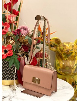 (LIKE NEW) FURLA 1927 CROSSBODY IVY PINK TEXTURED LEATHER WOMAN