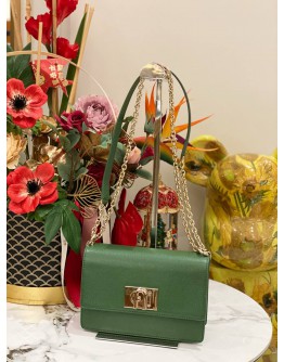 (LIKE NEW) FURLA 1927 CROSSBODY IVY GREEN TEXTURED LEATHER WOMAN