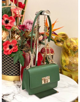 (LIKE NEW) FURLA 1927 CROSSBODY IVY GREEN TEXTURED LEATHER WOMAN