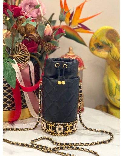 CHANEL WATER BOTTLE LAMBSKIN LEATHER BUCKLE BAG -FULL SET-